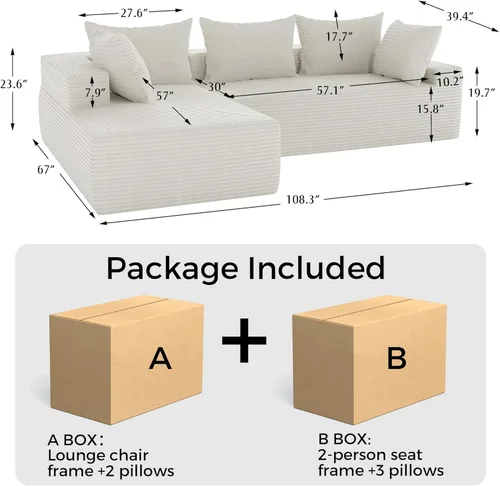 Miniatura 2 de Sofá seccional moderno de 108 pulgadas, sofás modulares convertibles en forma de L, sofás tapizados con asiento profundo, sofá de esponja apto