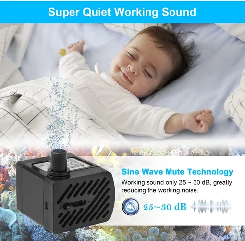 Miniatura 5 de DaToo 50 gal/hr 3W Bomba de agua sumergible pequeña Bomba de fuente mini ultra silenciosa para acuario, tanque de peces, estanque, estatua, cultivos