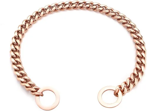 Miniatura 4 de Collares de cadena de oro rosa para perros grandes, medianos y pequeños, ancho de 0.594/0.597/0.792 pulgadas, cadena de eslabones cubanos de acero
