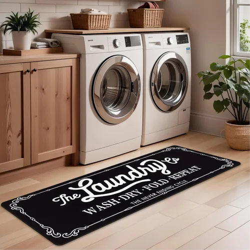 Miniatura 7 de Pauwer Alfombra Corredor para Cuarto de Lavandería 20"x60" Impermeable de Goma Tapete de Lavandería Antideslizante Tapetes de Cocina para Piso Negro
