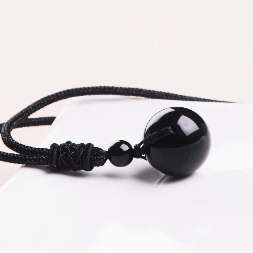 Miniatura 47 de iSTONE Collar unisex con dije de cuentas redondas auténticas, cadena de cuerda negra de 24 pulgadas para hombres y mujeres