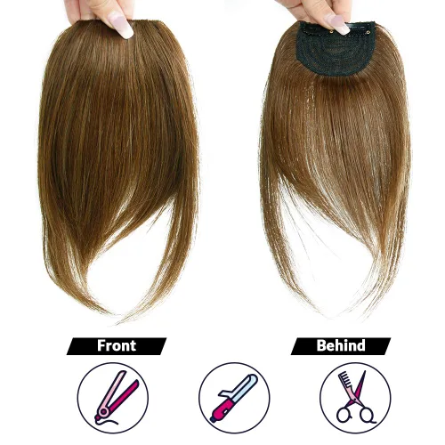 Miniatura 2 de Shinon Flequillo lateral grueso, extensiones de cabello humano real, color marrón claro