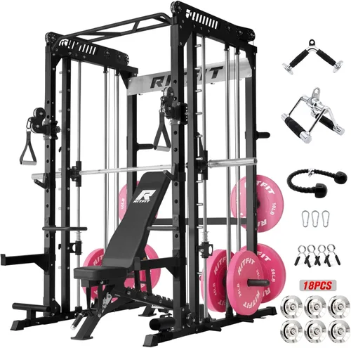 Miniatura 15 de RitFit Máquina M1 Pro Smith con sistema de cruce de cables, jaula multifunción para sentadillas para gimnasio en casa, rack de energía y paquetes