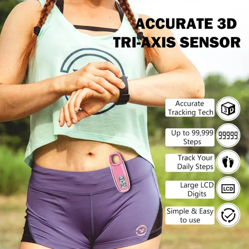 Miniatura 3 de 3D Pedometer for Walking with Removable Clip and Carabiner Simple Step Counter for Walking Accurate Clip On Step Tracker for Men Women Kids Rosa