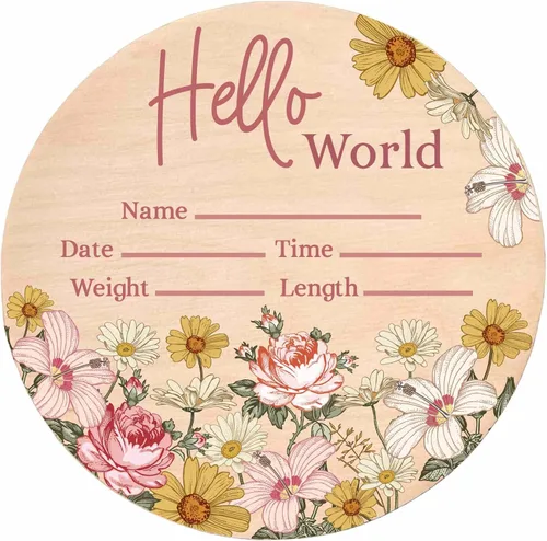 Miniatura 10 de Letrero de recién nacido "Hello World" - Placa de anuncio de nacimiento con nombre de bebé para hospital - Accesorio para fotos - Decoración