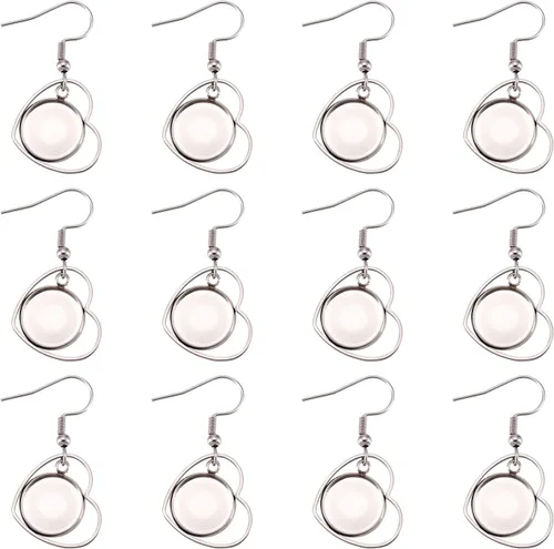 Miniatura 15 de FASHEWELRY 54Pcs Bandejas de bisel para pendientes de acero inoxidable en blanco Geometría rombos lágrima con cabujones de vidrio redondo de 12 mm