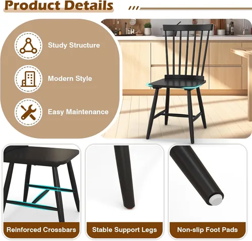 Miniatura 7 de KOTEK Windsor - Juego de 2 sillas de comedor de madera con respaldo de eje y asiento ancho, capacidad de peso de 400 libras, sillas laterales sin