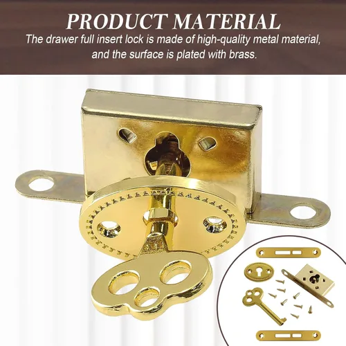 Miniatura 4 de Joyero chapado en oro antiguo con llave y tornillo de montaje para mini cerraduras, cerraduras de joyero, reemplazo de cerradura de muebles