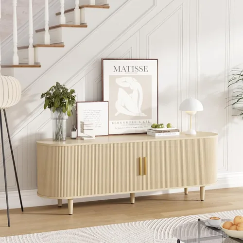 Miniatura 6 de VOWNER Soporte de TV acanalado de 63 pulgadas, moderno centro de entretenimiento para televisores de hasta 65 pulgadas con estantes ajustables