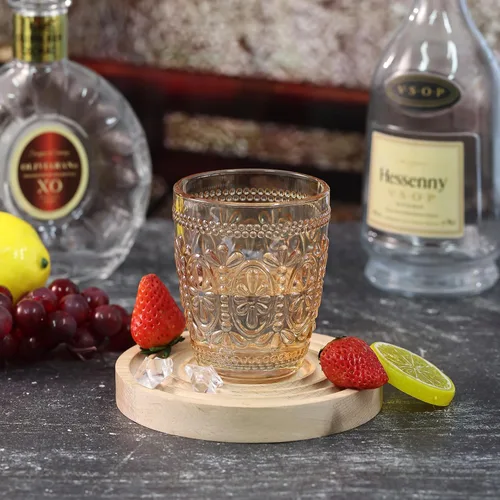 Miniatura 5 de abrwyy Juego de 4 vasos de vidrio ámbar vintage, vasos de vidrio resistentes de 9.5 onzas, vidrio antiguo, juego para fiestas, bodas, hogar