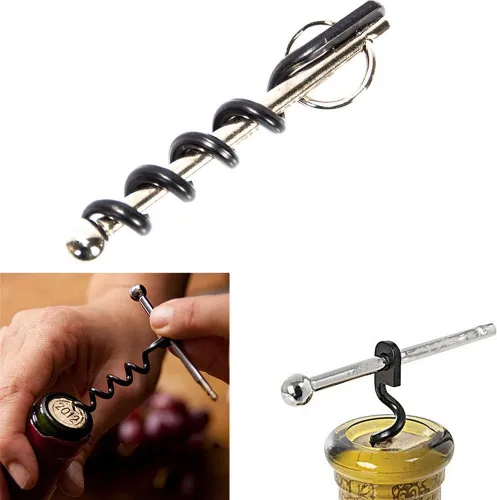 Miniatura 4 de Mini sacacorchos de acero inoxidable multifuncional al aire libre abrebotellas de vino con llavero de anillo