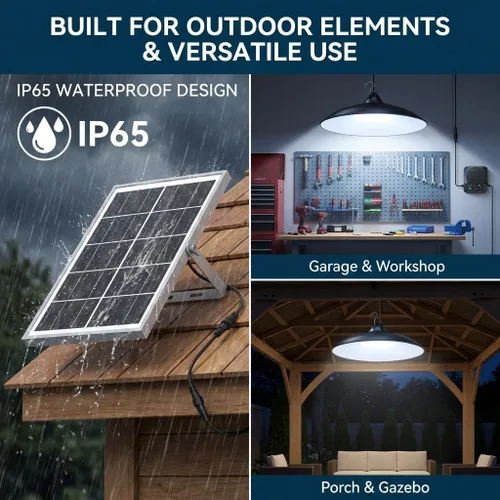 Miniatura 6 de Luces solares de cobertizo para interiores y exteriores, luz colgante con sensor de movimiento de 3200 lm disponible durante el día con control