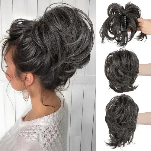 Miniatura 32 de CJL HAIR - Extensiones de cabello con pinza de garra para cola de caballo corta, trenza desordenada, sintéticas, maleables, para mujeres, cabello