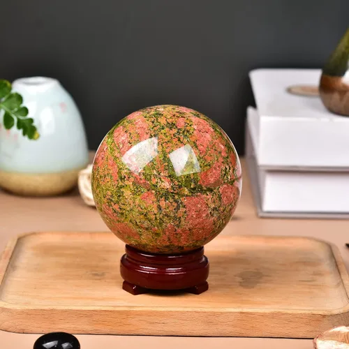 Miniatura 4 de JIC Gem Bola Esférica Pequeña de Cristal Natural de Piedra Unakita Bola de Cristal Curativa con Soporte de Decoración para Meditación Feng Shui