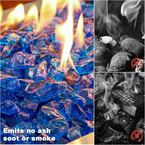 Miniatura 2 de Hisencn 1/2 pulgada 10-libras mezclado hoguera de vidrio para interior y exterior chimeneas de gas de vidrio de fuego, cuencos de fuego, jardín Azul