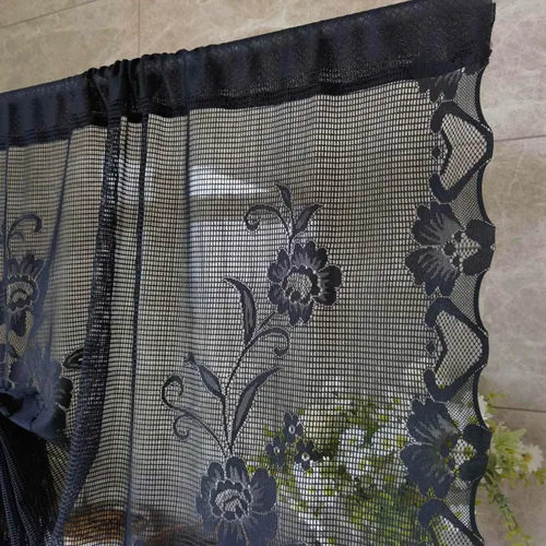 Miniatura 6 de Cenefa de cortina de encaje transparente con bordado floral negro, estilo princesa, estilo princesa, cenefa de cortina bordada en cascada