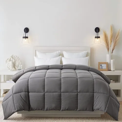 Miniatura 7 de Cosybay Edredón de plumón alternativo (gris oscuro, Queen), edredón acolchado suave para todas las estaciones, relleno de edredón con pestañas