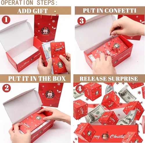 Miniatura 3 de Caja sorpresa de regalo por dinero, caja de regalo sorpresa, explosión, cajas de regalo sorpresa de Feliz Navidad, caja de regalo plegable con Rojo