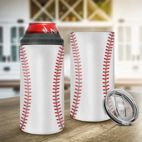 Miniatura 6 de winorax Vaso de béisbol 4 en 1, enfriador de latas de béisbol de acero inoxidable, vasos aislados para café, taza de viaje con tapa, vasos de regalo