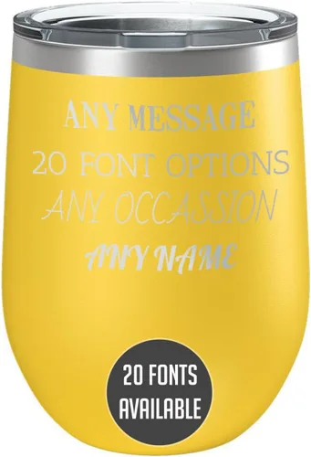 Miniatura 11 de Vaso de vino personalizado de acero inoxidable recubierto de polvo de 12 onzas con tapa, grabado personalizado, regalos de vino personalizados