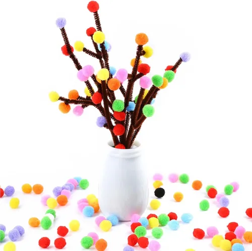 Miniatura 5 de Caydo 2400 pompones de 0.39 pulgadas, bolas de pompones pequeñas multicolor con 100 ojos ondulados para niños, proyectos de manualidades