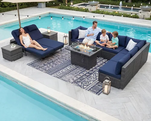 Miniatura 102 de NICESOUL Juego de muebles de patio para exteriores de 7 piezas con mesa para hoguera, gas natural y propano convertible, respaldo alto de 29.3