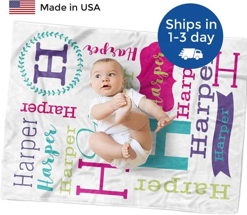 Miniatura 2 de Mantas de bebé personalizadas con nombre para niñas, regalos personalizados para bebé, manta personalizada para recién nacidos con nombre, forro