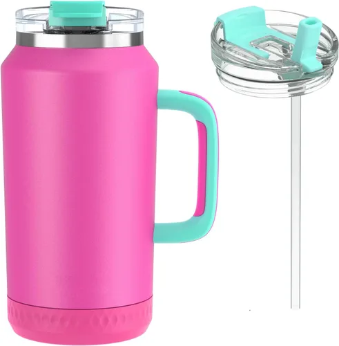 Miniatura 17 de Hydraful Vaso de 64 onzas con asa y pajilla, 100% a prueba de fugas, vaso aislado reutilizable, botella de agua grande de acero inoxidable, taza