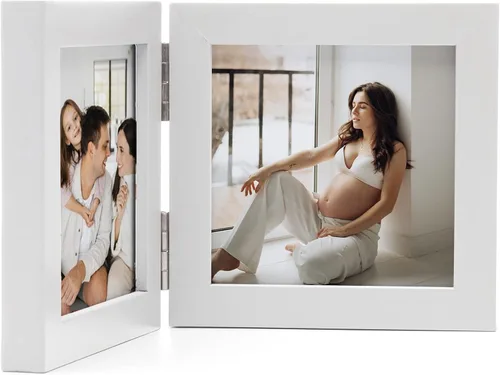 Miniatura 7 de Marcos de Fotos Dobles 4x4 con Bisagras Plegables en Negro para Colgar en la Pared o Poner en Mesa, Hechos de Madera de Pino con Vidrio Real P-44 *