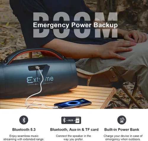 Miniatura 6 de DOSS Extreme Boom+ Altavoz Bluetooth para exteriores con sonido estéreo de 100 W, graves extra, 20 horas de reproducción, luces LED Party-Sync