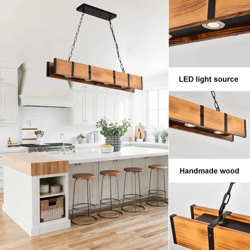 Miniatura 5 de Candelabro rústico de granja de 4 luces, lámpara de iluminación rústica de isla de cocina, lámpara LED regulable rústica de 5 W, decoración