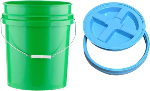 Miniatura 2 de House Naturals Cubo de plástico de grado alimenticio de 5 galones con tapa hermética de rosca fabricada en Estados Unidos, recipiente verde con tapa