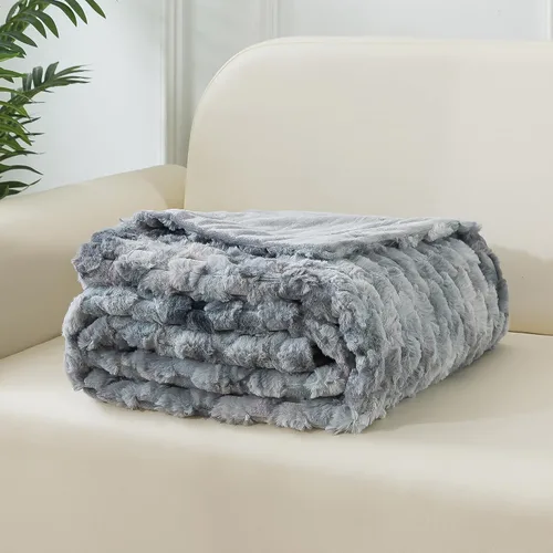 Miniatura 7 de Wajade Manta de piel sintética para sofá, suave patrón de escamas de sirena jacquard, manta de felpa mullida para todas las estaciones, manta