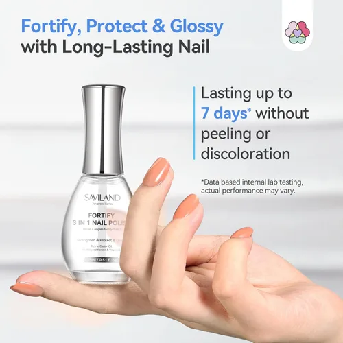 Miniatura 7 de SAVILAND Base y capa superior 3 en 1 y fortalecedor de uñas: 0.5 fl oz de secado rápido al aire transparente, esmalte de uñas fortalecedor