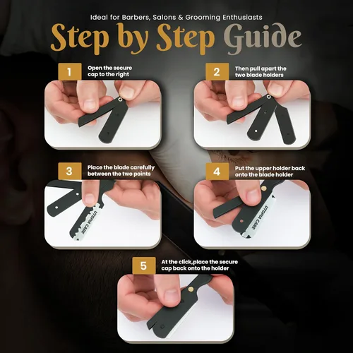 Miniatura 4 de Utopia Care Maquinilla de afeitar recta profesional para hombres, peluquero de borde recto de seguridad con 100 cuchillas, color negro