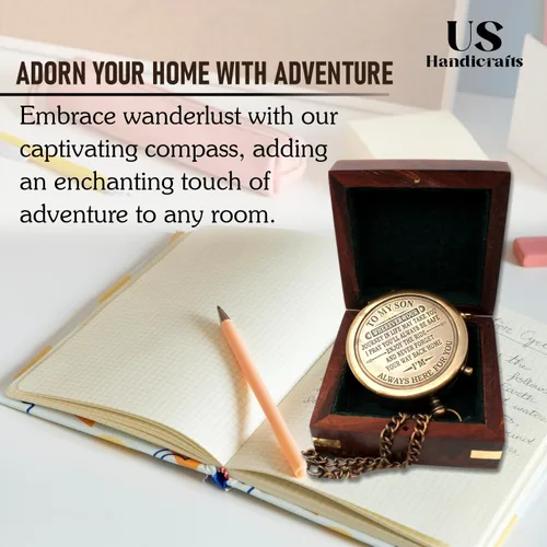 Miniatura 3 de Brass Compass with Wooden Case Engraved Compass from Mom to Son Graduation Gift, Birthday, Inspirational Travel Keepsake Bronce 3