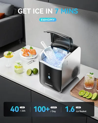 Miniatura 3 de EUHOMY Máquina inteligente para hacer hielo con pepitas para encimera, máquina de hielo de guijarros con control de aplicación/Alexa, 40 libras/24