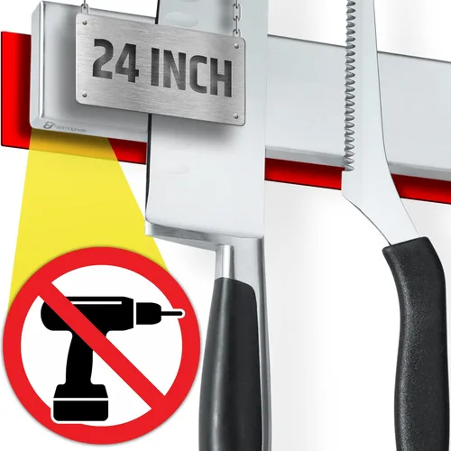 Adhesivo fuerte (sin taladro) Soporte magnético para cuchillos para pared, tira profesional de cuchillos de 24 pulgadas, no necesita tornillos,