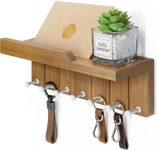 Miniatura 15 de Rebee Vision Soporte de Pared para Llaves Estilo Granja - Organizador de Correo Decorativo con 7 Ganchos para Llaves y Estante de Pared - Decoración
