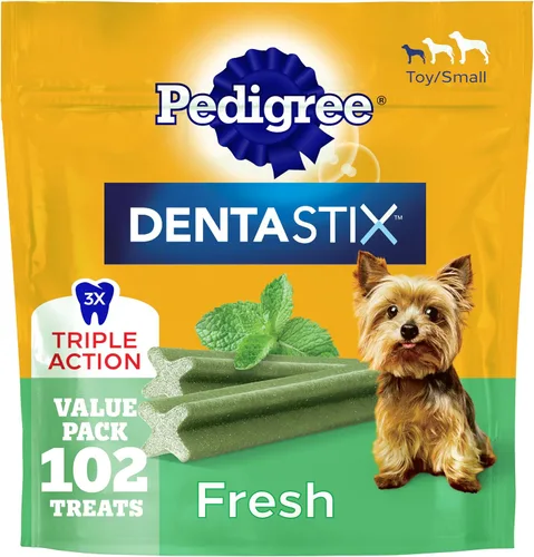 Miniatura 17 de Pedigree Dentastix - Golosinas para perros de raza pequeña y juguete, originales con pollo real, bolsa de 14 onzas (58 golosinas)