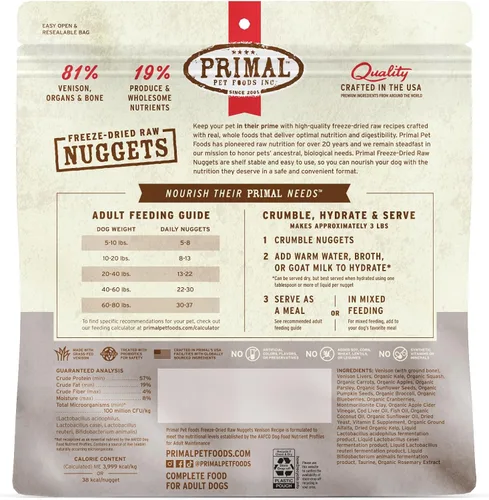 Miniatura 8 de Primal - Nuggets de comida cruda liofilizada para perros, venado, comida completa y equilibrada, también se puede utilizar como adorno o golosina