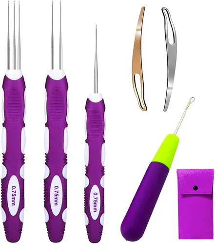 Miniatura 9 de Yarniss Ganchos de ganchillo para rastas con mango ergonómico, aguja de ganchillo para cabello de 0.75mm para trenza Loc