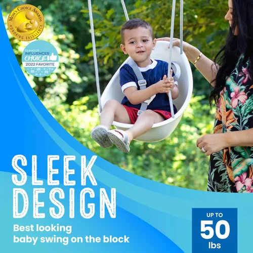 Miniatura 4 de Swurfer Columpio de coco para niños pequeños, cómodo columpio para bebé al aire libre, arnés de seguridad ajustable de 3 puntos, sistema de bloqueo