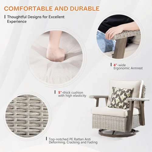 Miniatura 4 de Joyside Silla de patio con mesa auxiliar, juego de muebles de mimbre para patio, 2 piezas, silla mecedora giratoria de 360 grados para exteriores