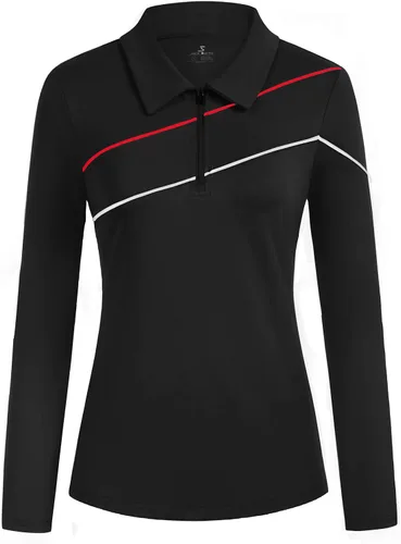 Miniatura 2 de JACK SMITH Polo de golf para mujer, ajuste seco, UPF 50+, manga larga, con cremallera, ajuste delgado, atlético, con soporte para camiseta