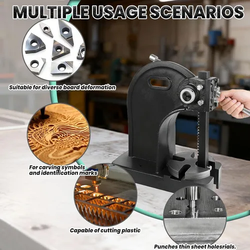 Miniatura 2 de 2 Ton Arbor Press with 3 Drifts, 17.32"H x 15.35"L Manual Arbor Press, for Punching/Carving (2T Black)
