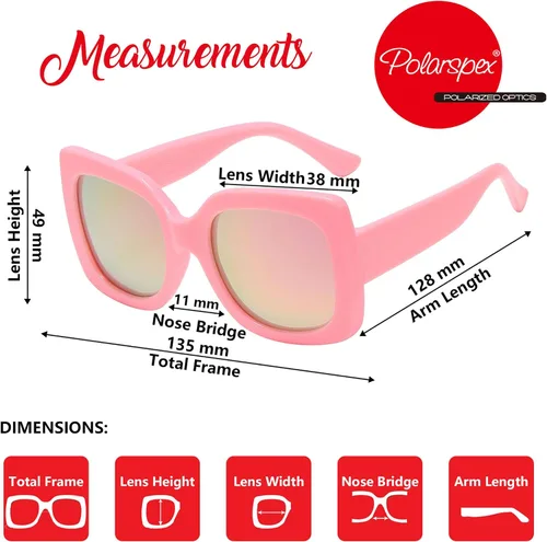 Miniatura 4 de PolarSpex Gafas de sol polarizadas cuadradas elásticas de gran tamaño para niñas, sin BPA