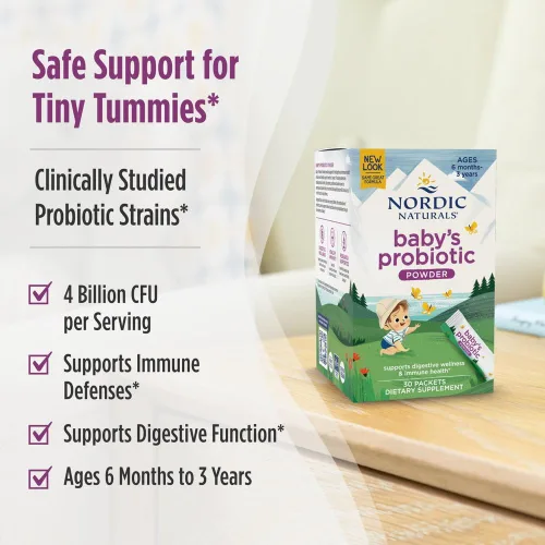 Miniatura 6 de Nordic Naturals Baby's Nordic Flora Probiotic Powder, sin sabor, 30 paquetes, 4 mil millones de UFC, salud digestiva y apoyo inmunológico para bebés