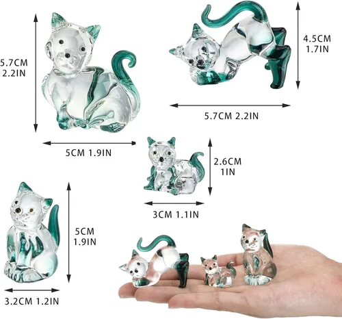 Miniatura 2 de HDCRYSTALGIFTS Figuras de Gatos de Cristal Soplado de 2 pulgadas Coleccionables Paquete de 4 Estatua de Animal Gatito de Cristal Verde Esmeralda