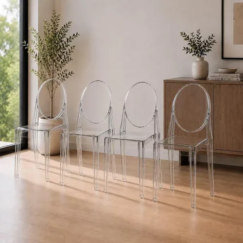 2xhome Juego de 4 sillas auxiliares apilables de mediados de siglo, modernas, transparentes, fantasma, comedor, Victoria cristal transparente,